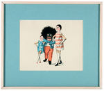 "GOLLIWOG" EIGHT-PIECE FRAMED LOT/POSTCARDS & PRINT.