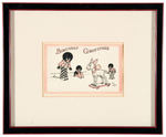 "GOLLIWOG" EIGHT-PIECE FRAMED LOT/POSTCARDS & PRINT.