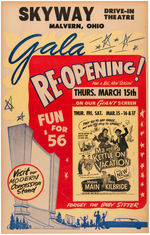 "SKYWAY DRIVE-IN THEATRE" 1956 SEASON RE-OPENING WINDOW CARD.