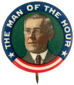 RARE AND EXCEPTIONALLY COLORFUL WILSON “THE MAN OF THE HOUR” BUTTON.