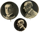 THREE SCARCE WILSON PORTRAIT BUTTONS.