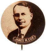 “JAMES M. COX” REAL PHOTO BUTTON.