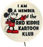 RARE DESIGN MICKEY MOUSE RKO KARTOON KLUB MEMBER'S BUTTON.