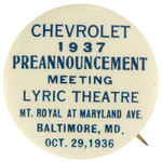 "CHEVROLET 1937 PREANNOUNCEMENT" RARE DEALER'S BUTTON.