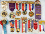 PATRIOTIC ORDER SONS OF AMERICA 13 BADGES WITH 10 DEPICTING WASHINGTON.