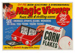 KELLOGG'S "CORN FLAKES" CANADIAN CEREAL BOX FLAT WITH MAGIC VIEWER BACK & PROMO FLYER.