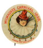 RARE AND CHOICE COLOR “MILWAUKEE CARNIVAL, 1898” BUTTON.