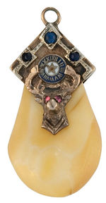 ELKS FRATERNAL WATCH CHAIN CHARMS OF ELK'S TEETH IN GOLD MOUNTS.