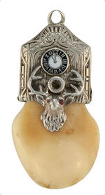 ELKS FRATERNAL WATCH CHAIN CHARMS OF ELK'S TEETH IN GOLD MOUNTS.