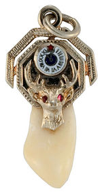 ELKS FRATERNAL WATCH CHAIN CHARMS OF ELK'S TEETH IN GOLD MOUNTS.