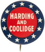 GRAPHIC “HARDING AND COOLIDGE” NAME BUTTON.