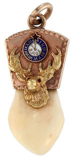 ELKS FRATERNAL WATCH CHAIN CHARMS OF ELK'S TEETH IN GOLD MOUNTS.