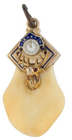 ELKS FRATERNAL WATCH CHAIN CHARMS OF ELK'S TEETH IN GOLD MOUNTS.