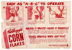 KELLOGG'S "CORN FLAKES" CEREAL BOX FLAT WITH JET-DRIVE WHISTLE LOCO PREMIUM TRAIN & FOLDER.