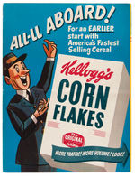 KELLOGG'S "CORN FLAKES" CEREAL BOX FLAT WITH JET-DRIVE WHISTLE LOCO PREMIUM TRAIN & FOLDER.