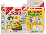 NABISCO "RICE HONEYS" CEREAL BOX FLAT WITH BUFFALO BEE SHIRT OFFER BACK & BLUE SOX BASEBALL FIGURES.