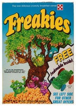 "FREAKIES" CEREAL BOX WITH FREAKMOBILE PREMIUM CAR SET.