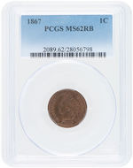 1C "INDIAN HEAD" 1867 CENT PCGS MS62RB.