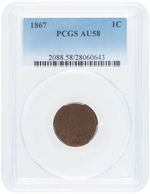 1C "INDIAN HEAD" 1867 CENT PCGS AU58.