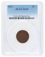 1C "INDIAN HEAD" 1872 CENT PCGS XF45.