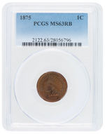 1C "INDIAN HEAD" 1875 CENT PCGS MS63RB.