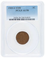 1C LINCOLN PENNY 1909-S VDB PCGS AU50.