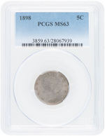 5C LIBERTY HEAD NICKEL 1898 PCGS MS63.