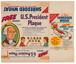 NABISCO "SHREDDED WHEAT" CEREAL BOX WITH U.S. PRESIDENTS PLAQUE PREMIUM SET.