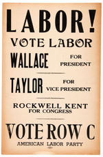 WALLACE & TAYLOR WITH ROCKWELL KENT FOR CONGRESS CARDBOARD SIGN 1948.