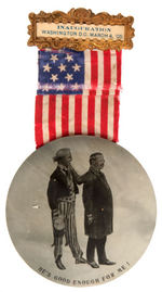 FAMOUS ROOSEVELT/UNCLE SAM ILLUSTRATION ON 6.25” INAUGURAL RIBBON BADGE PLUS PRINT.