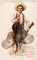 "LAFLIN & RAND ORANGE EXTRA SPORTING POWDER" GUNPOWDER SIGN WITH YOUNG BOY & TURKEY..