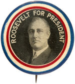 “ROOSEVELT FOR PRESIDENT” SCARCE 1932 PORTRAIT BUTTON.