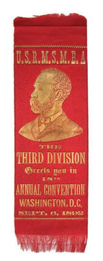 CONVENTION RIBBON FROM 1892 FOR CIVIL WAR "THIRD DIVISION" UNITED STATES REVENUE MARINE SERVICE.