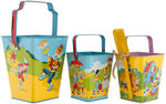 CHEIN NURSERY RHYMES & EASTER TIN LITHO SAND PAIL TRIO.