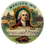 "JAMES MADISON/MADISON, WIS" CHOICE COLOR BUTTON C. 1906.