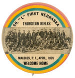 "THURSTON RIFLES/WELCOME HOME" RETURN FROM PHILIPPINES 1899 BUTTON.