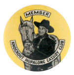 RARE HOPALONG CASSIDY ENGLISH PUBLICATION CLUB BUTTON.