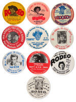 FORT MADISON IOWA TEN RODEO BUTTONS PICTURING TV, MOVIE AND SINGING STARS.