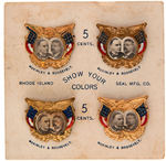 McKINLEY/ROOSEVELT 1900 "SHOW YOUR COLORS" BRASS SHELL JUGATES ON CARD.