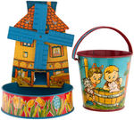 T. COHN WINDMILL SAND TOY & SAND PAIL PAIR.