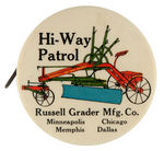 RARE CELLULOID TAPE MEASURE PICTURING ROAD BUILDING EQUIPMENT FROM "RUSSELL GRADER MFG. CO."