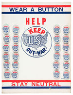 "KEEP U.S. OUT OF WAR" BUTTONS CARD.