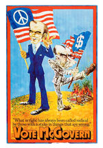 RARE FULL COLOR "VOTE McGOVERN" CARTOON POSTER WITH NIXON BURNING BOOKS.