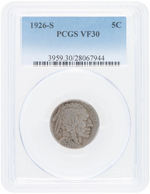 5C BUFFALO NICKEL 1926-S PCGS VF30.