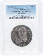 50C CAPPED BUST HALF DOLLAR 1820/19 PCGS CLEANING - XF DETAILS CURL BASE 2.