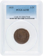 1/2C "CLASSIC HEAD" 1835 HALF CENT PCGS AU55.