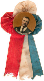 THEODORE ROOSEVELT BUTTON PAIR WITH RIBBON ACCENTS.