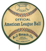 BUTTON DESIGNED AS BASEBALL CIRCA 1901 FOUNDING OF THE AMERICAN LEAGUE.