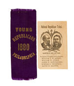 GARFIELD 1880 JUGATE "NATIONAL REPUBLICAN TICKET" AND "1880 YOUNG REPUBLICANS PHILADELPHIA" RIBBON.