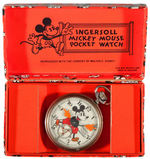 "MICKEY MOUSE INGERSOLL" FIRST ENGLISH POCKET WATCH WITH FOB & BOX.